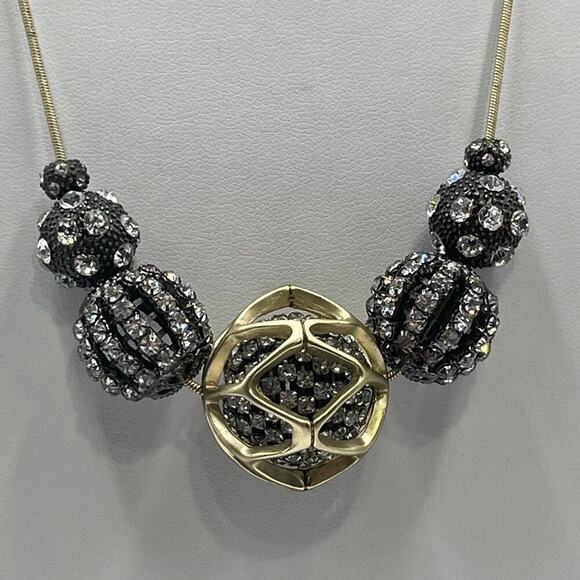 CHICO'S Julia Silver Gold Tone Rhinestone Adorned Fireballs Black Ball Necklace - Picture 2 of 13